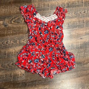 Art Class Girl’s Medium Red Floral Romper